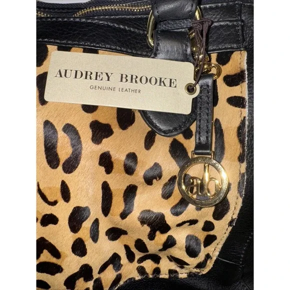 Audrey Brooks Leopard Skin/black Leather Purse New With Tags - Picture 2 of 16